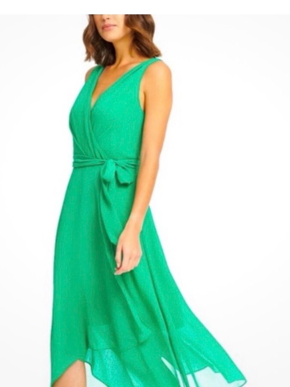 NWT DKNY Kelly Green Sleeveless High-Low Faux Wrap Midi Dress Size